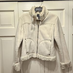 Rue21 Junior's M Cream Faux Suede Jacket with Fur Accents